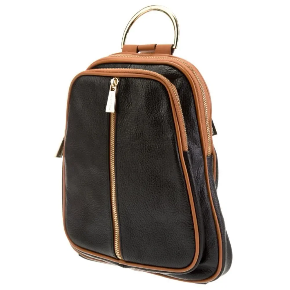 VALENTINA Convertible Pebbled Leather Backpack/ Shoulder Bag in Black